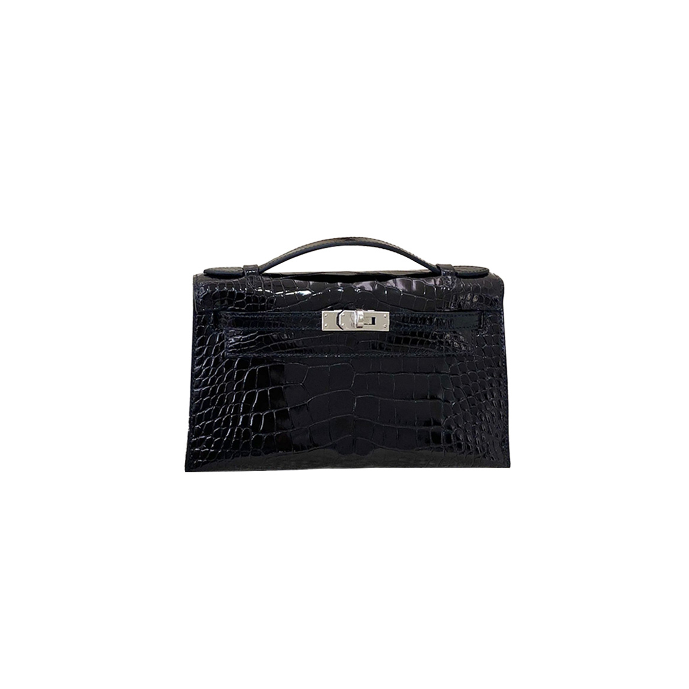 HERMÈS MASTER KELLY MINI POCHETTE BLACK SHINY CROC (22*14*7cm) 